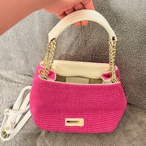 FARA Leather And Raffia Fiushia Handbag With Shoulder Strap Made in ITALY